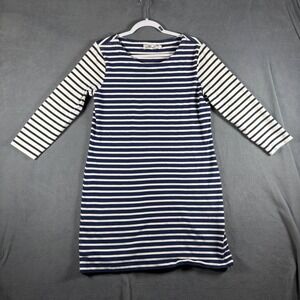 Vineyard Vines Striped Long Sleeve Boat Neck Casual Dress Women's Medium Navy